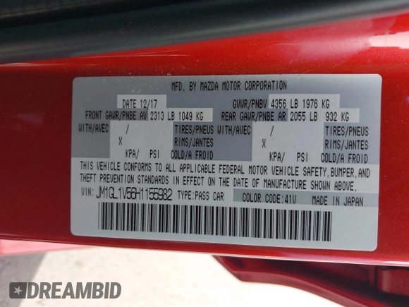 2017 Mazda Mazda6 Touring with VIN JM1GL1V56H1155982, listed as a IAAI auction lot 42055447 with 59,566 mi miles. Bid and sale history available at carsss.com. Image 9.
