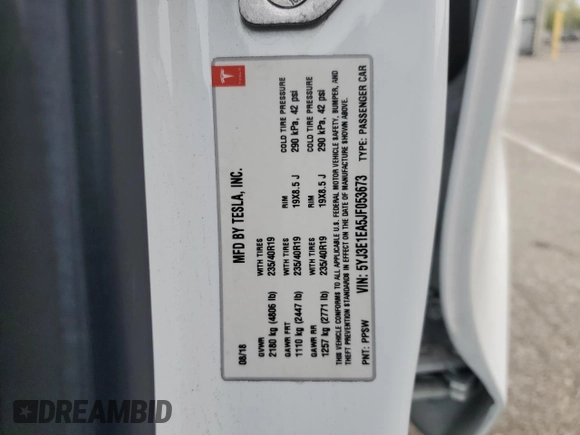 2018 Tesla Model 3 Long Range Battery z VIN 5YJ3E1EA5JF053673, wystawiony jako Copart lot #53091445 z przebiegiem 60 849 mil mil oraz Szkoda całkowita • Salvage title. Historia ofert i sprzedaży dostępna na DreamBid. Obrazek 13.