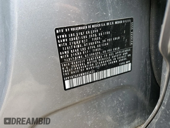 2021 Volkswagen Tiguan S z VIN 3VV1B7AX5MM062422, wystawiony jako Copart lot #54876425 z przebiegiem 114 550 mil mil oraz Nie do naprawy • Non repairable. Historia ofert i sprzedaży dostępna na DreamBid. Obrazek 14.