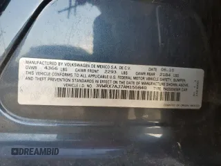 2010 Volkswagen Jetta Limited Edition z VIN 3VWRX7AJ7AM155840, wystawiony jako Copart lot #81065824 z przebiegiem 157 737 mil mil oraz Szkoda całkowita • Salvage title. Historia ofert i sprzedaży dostępna na DreamBid. Obrazek 12.