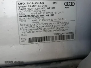 2018 Audi Q3 Premium with VIN WA1BCCFSXJR003408, listed as a Copart auction lot 60112115 with 128,146 mi miles and Salvage title. Bid and sale history available at DreamBid. Image 14.