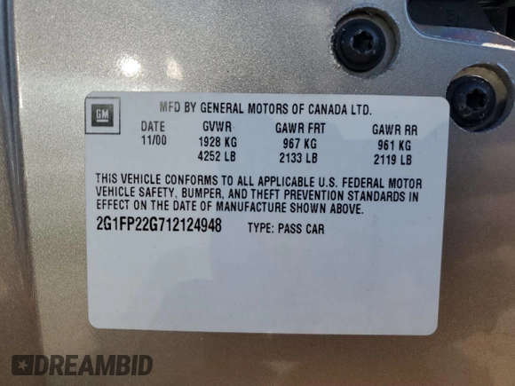 2001 Chevrolet Camaro Z28 z VIN 2G1FP22G712124948, wystawiony jako Copart lot #76083164 z przebiegiem 21 108 mil mil oraz Szkoda całkowita • Salvage title. Historia ofert i sprzedaży dostępna na DreamBid. Obrazek 12.