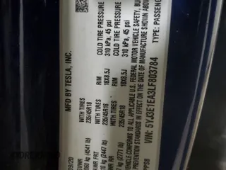 2020 Tesla Model 3 Standard Range Plus with VIN 5YJ3E1EA3LF803784, listed as a Copart auction lot 52881375 with 88,912 mi miles and Salvage Title. Bid and sale history available at DreamBid. Image 15.