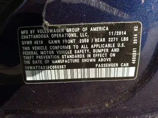 2015 Volkswagen Passat 1.8T S with VIN 1VWAT7A31FC050357, listed as a IAAI auction lot 41487346 with 171,205 mi miles. Bid and sale history available at carsss.com. Image 9.