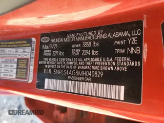 2021 Hyundai Elantra SEL with VIN 5NPLS4AG8MH040829, listed as a Copart auction lot 51252405 with Not Provided miles and Non Repairable. Bid and sale history available at carsss.com. Image 12.
