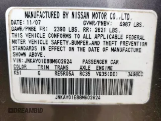 2008 Infiniti M с VIN JNKAY01E88M602624, выставлен на аукционе Copart как лот 58819015 с пробегом Не указан миль и Списание • Salvage title. История ставок и продаж доступна на DreamBid. Изображение 12.