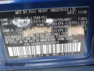 2010 Subaru Outback Premium All-Weather Anniversary with VIN 4S4BRCGCXA3340929, listed as a IAAI auction lot 42574393 with 158,721 mi miles and . Bid and sale history available at DreamBid. Image 9.
