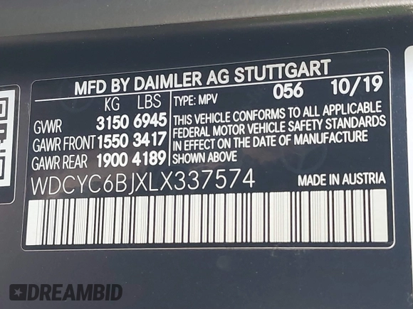 2020 Mercedes-Benz G 550 with VIN WDCYC6BJXLX337574, listed as a IAAI auction lot 41622640 with 44,863 mi miles and . Bid and sale history available at DreamBid. Image 9.