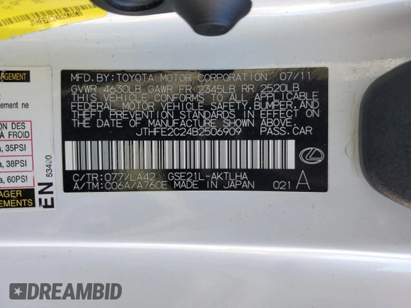 2011 Lexus IS 350 C z VIN JTHFE2C24B2506909, wystawiony jako Copart lot #45219735 z przebiegiem 116 426 mil mil oraz Szkoda całkowita • Salvage title. Historia ofert i sprzedaży dostępna na DreamBid. Obrazek 15.