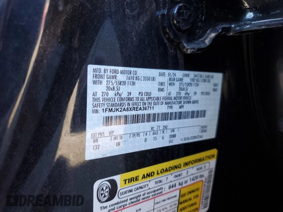 2024 Ford Expedition Max Limited с VIN 1FMJK2A8XREA36711, выставлен на аукционе Copart как лот 42152625 с пробегом 33 805 миль миль и Списание • Salvage title. История ставок и продаж доступна на DreamBid. Изображение 13.