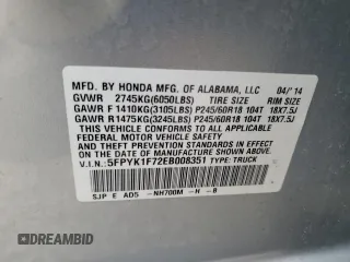 2014 Honda Ridgeline Sport with VIN 5FPYK1F72EB008351, listed as a Copart auction lot 53985895 with 82,271 mi miles and Salvage title. Bid and sale history available at DreamBid. Image 12.