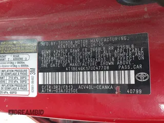 2007 Toyota Camry CE z VIN 4T1BE46K17U047708, wystawiony jako IAAI lot #42377168 z przebiegiem 177 695 mil mil oraz . Historia ofert i sprzedaży dostępna na DreamBid. Obrazek 9.