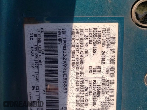 1994 Ford Explorer Eddie Bauer z VIN 1FMDU32X9RUE56887, wystawiony jako Copart lot #74450034 z przebiegiem 230 080 mil mil oraz Szkoda całkowita • Salvage title. Historia ofert i sprzedaży dostępna na DreamBid. Obrazek 14.