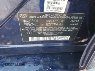 2012 Hyundai Sonata GLS with VIN 5NPEB4AC8CH419558, listed as a IAAI auction lot 41992079 with 175,546 mi miles. Bid and sale history available at carsss.com. Image 9.