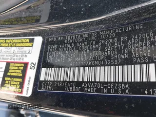 2021 Toyota Camry SE Nightshade with VIN 4T1T11AK6MU402597, listed as a IAAI auction lot 41718894 with Not Provided miles and . Bid and sale history available at carsss.com. Image 9.