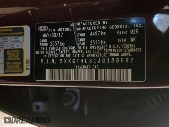 2018 Kia Optima LX with VIN 5XXGT4L31JG188692, listed as a Copart auction lot 43535805 with 83,840 mi miles and Clean Title. Bid and sale history available at carsss.com. Image 12.