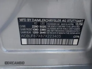 2007 Mercedes-Benz E 350 with VIN WDBUF87X87X223405, listed as a IAAI auction lot 42130506 with 111,028 mi miles and . Bid and sale history available at DreamBid. Image 9.