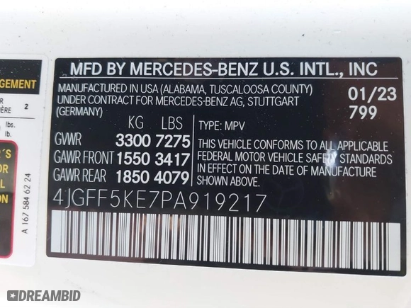 2023 Mercedes-Benz GLS with VIN 4JGFF5KE7PA919217, listed as a IAAI auction lot 41385884 with 14,283 mi miles. Bid and sale history available at carsss.com. Image 9.