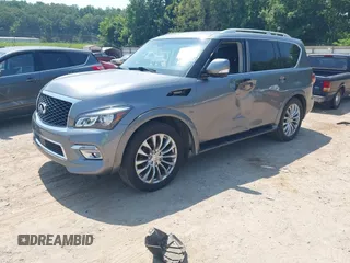 2016 Infiniti QX80 with VIN JN8AZ2NE5G9123443, listed as a IAAI auction lot 42595593 with 150,505 mi miles and . Bid and sale history available at DreamBid. Image 2.