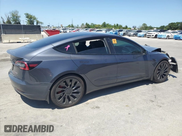 2021 Tesla Model 3 Performance with VIN 5YJ3E1EC3MF078531, listed as a Copart auction lot 55270715 with 42,363 mi miles and Non Repairable. Bid and sale history available at DreamBid. Image 3.
