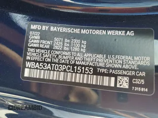 2023 BMW 4 Series M440i with VIN WBA53AT03PCL15153, listed as a Copart auction lot 85457074 with Not Provided miles and Salvage Title. Bid and sale history available at DreamBid. Image 13.