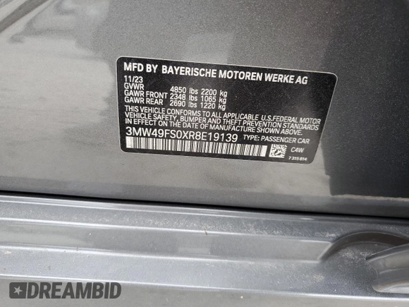 2024 BMW 3 Series M340i with VIN 3MW49FS0XR8E19139, listed as a Copart auction lot 76483684 with 9,963 mi miles and Salvage Title. Bid and sale history available at carsss.com. Image 12.
