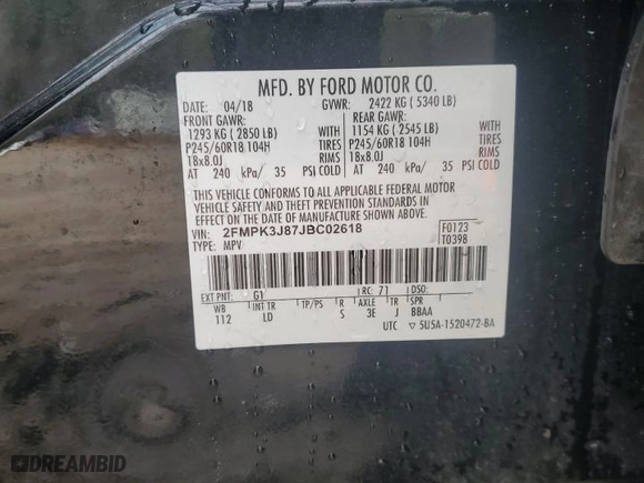 2018 Ford Edge SEL with VIN 2FMPK3J87JBC02618, listed as a Copart auction lot 47964785 with 150,317 mi miles and Salvage Title. Bid and sale history available at carsss.com. Image 13.