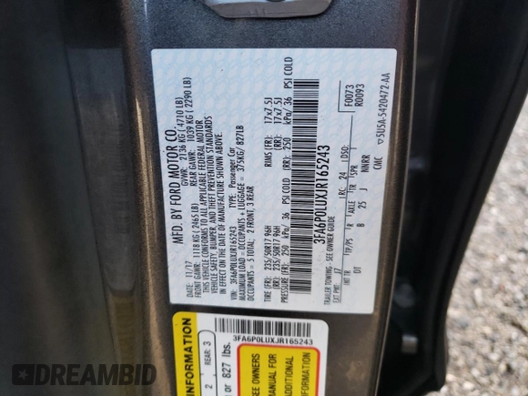 2018 Ford Fusion Hybrid SE with VIN 3FA6P0LUXJR165243, listed as a Copart auction lot 72653682 with 52,880 mi miles. Bid and sale history available at carsss.com. Image 14.