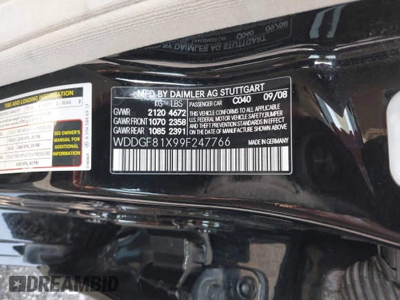 2009 Mercedes-Benz C 300 Sport z VIN WDDGF81X99F247766, wystawiony jako IAAI lot #42426314 z przebiegiem 174 256 mil mil oraz . Historia ofert i sprzedaży dostępna na DreamBid. Obrazek 9.