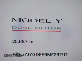 2021 Tesla Model Y Performance with VIN 5YJYGDEF6MF261711, listed as a IAAI auction lot 41176208 with 25,687 mi miles and . Bid and sale history available at DreamBid. Image 7.
