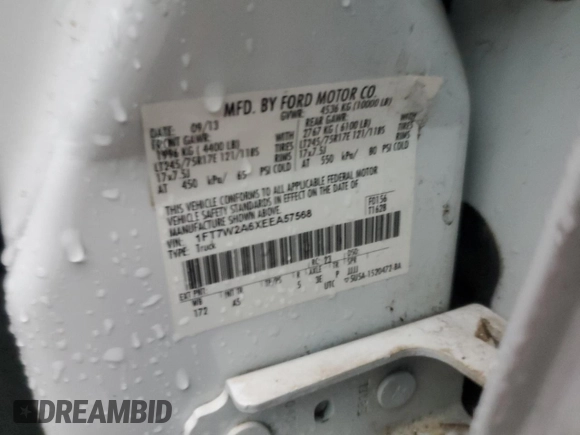 2014 Ford F-250 XL with VIN 1FT7W2A6XEEA57568, listed as a Copart auction lot 44925355 with 184,005 mi miles and Salvage title. Bid and sale history available at DreamBid. Image 12.