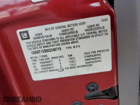 2006 GMC Envoy SLT with VIN 1GKDT13S862248719, listed as a Copart auction lot 56990474 with Not Provided miles and Clean Title. Bid and sale history available at DreamBid. Image 13.