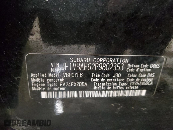 2023 Subaru WRX Premium z VIN JF1VBAF62P9802353, wystawiony jako Copart lot #44653725 z przebiegiem 11 659 mil mil oraz Nie do naprawy • Non repairable. Historia ofert i sprzedaży dostępna na DreamBid. Obrazek 15.