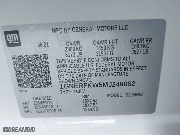 2021 Chevrolet Traverse LS with VIN 1GNERFKW5MJ249062, listed as a IAAI auction lot 40802547 with 50,235 mi miles. Bid and sale history available at carsss.com. Image 9.
