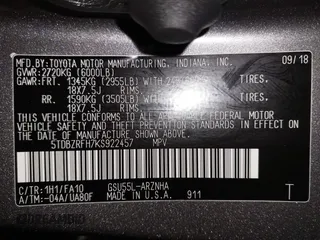 2019 Toyota Highlander LE with VIN 5TDBZRFH7KS922457, listed as a IAAI auction lot 41387627 with 36,963 mi miles and . Bid and sale history available at DreamBid. Image 9.