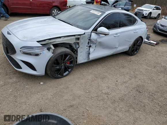 2023 Genesis G70 3.3T with VIN KMTG54TEXPU114395, listed as a Copart auction lot 81237134 with 27,207 mi miles and Salvage Title. Bid and sale history available at DreamBid. Image 1.