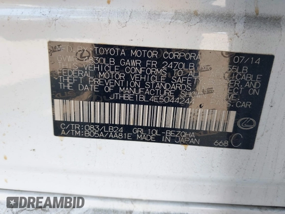 2014 Lexus GS 350 с VIN JTHBE1BL4E5044244, выставлен на аукционе IAAI как лот 42493019 с пробегом 153 531 миль миль и . История ставок и продаж доступна на DreamBid. Изображение 9.