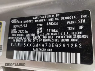 2014 Kia Optima LX с VIN 5XXGM4A78EG291262, выставлен на аукционе IAAI как лот 42457026 с пробегом 91 674 миль миль и . История ставок и продаж доступна на DreamBid. Изображение 9.