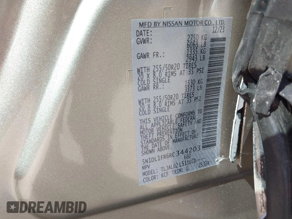 2024 Infiniti QX60 Luxe с VIN 5N1DL1FR6RC344203, выставлен на аукционе IAAI как лот 41843681 с пробегом 10 358 миль миль и . История ставок и продаж доступна на DreamBid. Изображение 9.
