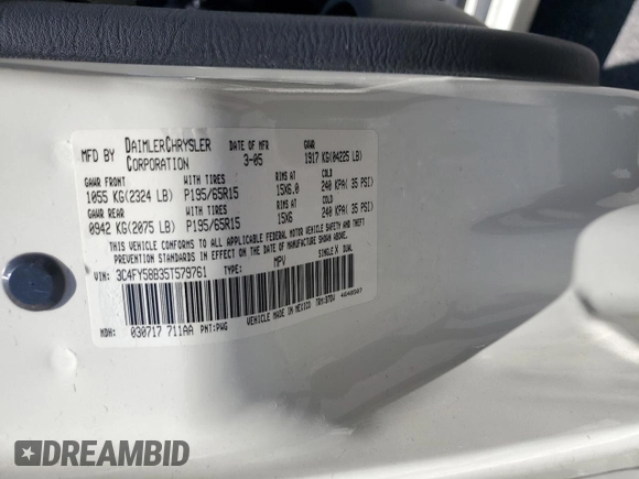 2005 Chrysler PT Cruiser Touring with VIN 3C4FY58B35T579761, listed as a Copart auction lot 57292135 with 70,615 mi miles and Clean title. Bid and sale history available at DreamBid. Image 12.