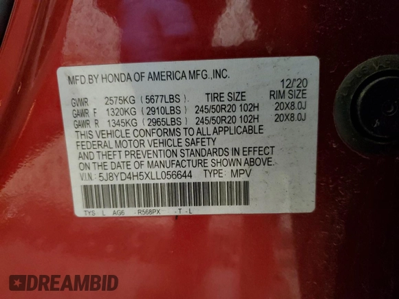 2020 Acura MDX w/Technology Pkg with VIN 5J8YD4H5XLL056644, listed as a Copart auction lot 53098925 with 28,013 mi miles and Salvage Title. Bid and sale history available at carsss.com. Image 15.