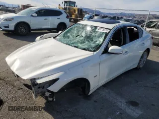 2018 Infiniti Q50 3.0t LUXE with VIN JN1EV7AP8JM366619, listed as a Copart auction lot 49915075 with 115,784 mi miles and Salvage Title. Bid and sale history available at carsss.com. Image 1.