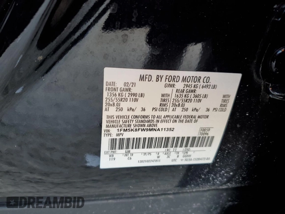 2021 Ford Explorer Limited with VIN 1FM5K8FW9MNA11352, listed as a Copart auction lot 42308845 with 54,671 mi miles and Salvage Title. Bid and sale history available at carsss.com. Image 15.
