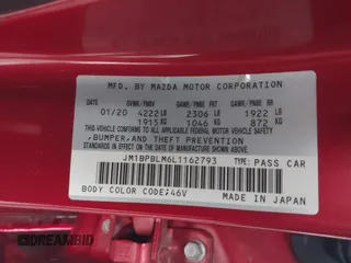 2020 Mazda 3 with VIN JM1BPBLM6L1162793, listed as a IAAI auction lot 42469431 with 79,230 mi miles and . Bid and sale history available at DreamBid. Image 9.
