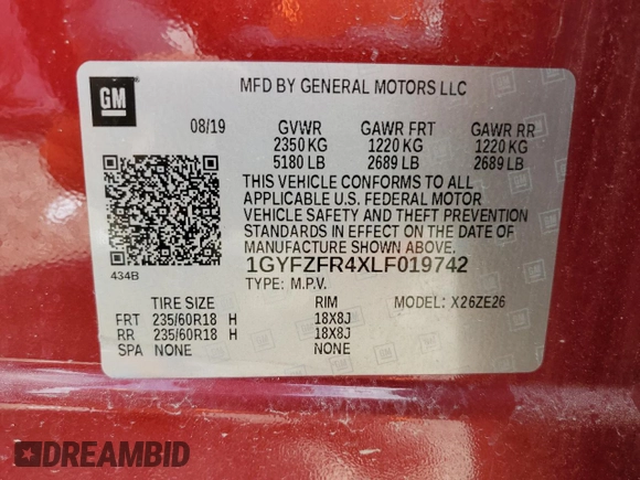 2020 Cadillac XT4 AWD Sport with VIN 1GYFZFR4XLF019742, listed as a Copart auction lot 51168485 with 68,952 mi miles and Clean title. Bid and sale history available at DreamBid. Image 12.