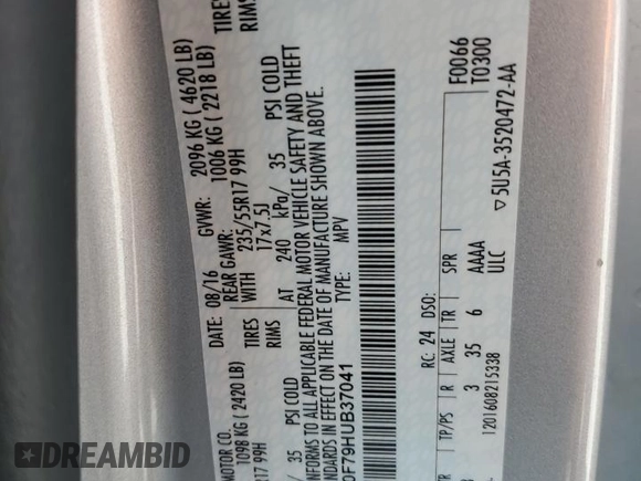 2017 Ford Escape S with VIN 1FMCU0F79HUB37041, listed as a Copart auction lot 57772715 with 111,791 mi miles and Salvage title. Bid and sale history available at DreamBid. Image 13.