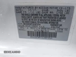 2018 Nissan Versa SV with VIN 3N1CN7AP7JL827214, listed as a IAAI auction lot 41913530 with 94,173 mi miles. Bid and sale history available at carsss.com. Image 9.
