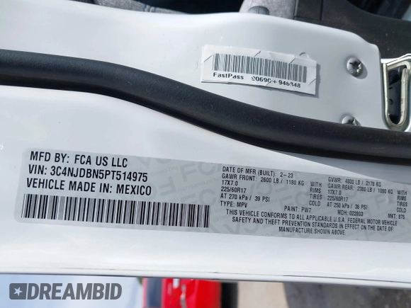 2023 Jeep Compass Latitude с VIN 3C4NJDBN5PT514975, выставлен на аукционе IAAI как лот 42470040 с пробегом 88 313 миль миль и . История ставок и продаж доступна на DreamBid. Изображение 9.
