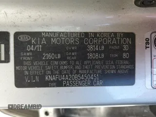 2011 Kia Forte EX with VIN KNAFU4A20B5450451, listed as a Copart auction lot 67372384 with 119,088 mi miles and Clean Title. Bid and sale history available at carsss.com. Image 12.