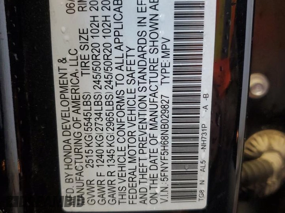 2022 Honda Pilot Touring 7-Passenger z VIN 5FNYF5H68NB029827, wystawiony jako Copart lot #47544715 z przebiegiem 53 657 mil mil oraz Szkoda całkowita • Salvage title. Historia ofert i sprzedaży dostępna na DreamBid. Obrazek 13.